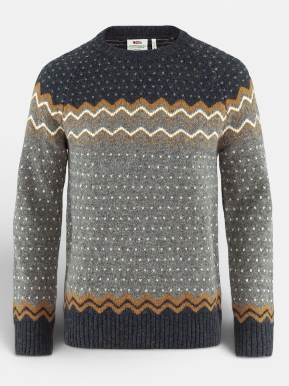 Fjällräven Övik Knit Sweater In Grey / Navy / Ocher | Size S